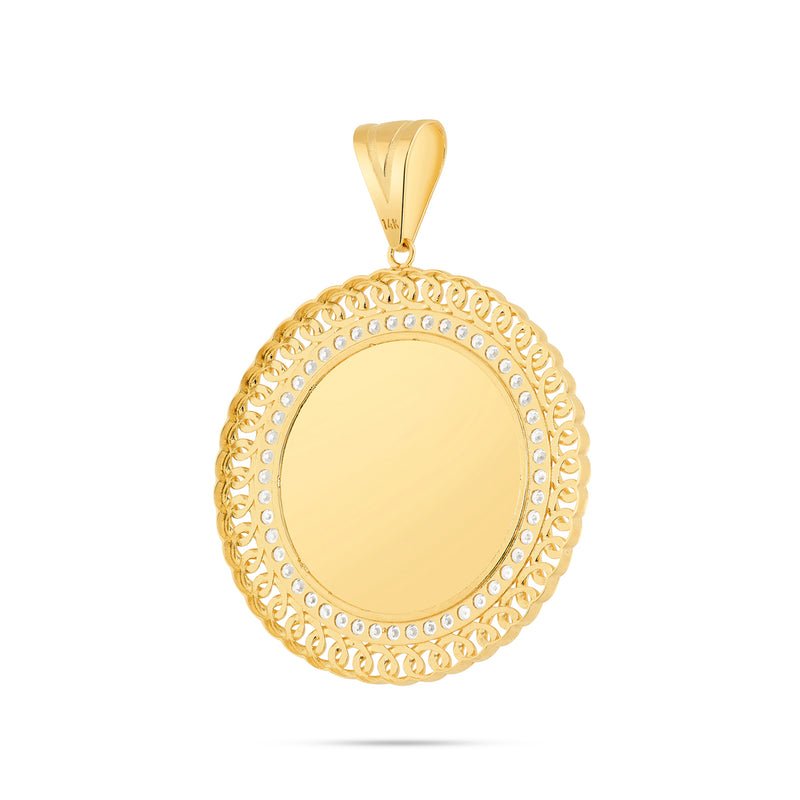 14K Gold Large Cuban Border Picture Pendant with Cubic Zirconia