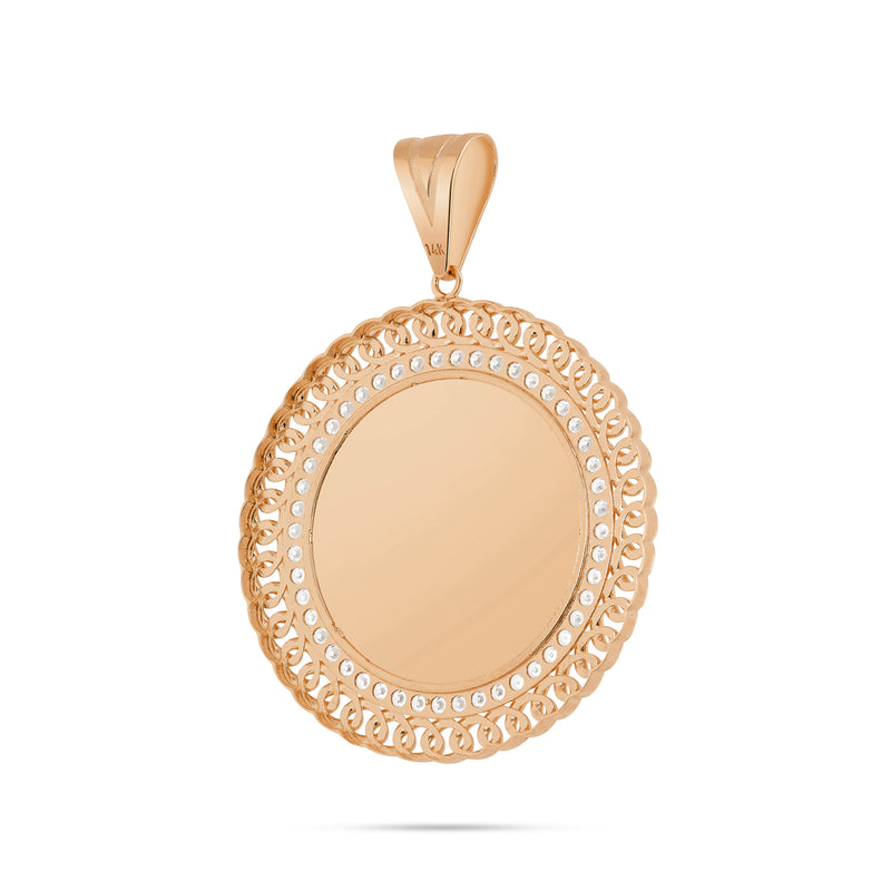 14K Gold Large Cuban Border Picture Pendant with Cubic Zirconia