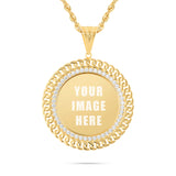 14K Gold Large Cuban Border Picture Pendant with Cubic Zirconia