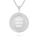 14K Gold Large Cuban Border Picture Pendant with Cubic Zirconia