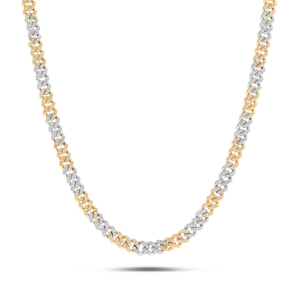 10K Gold Two Tone 2.40ct Mini Diamond Cuban Chain
