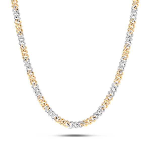 10K Gold Two Tone 2.40ct Mini Diamond Cuban Chain