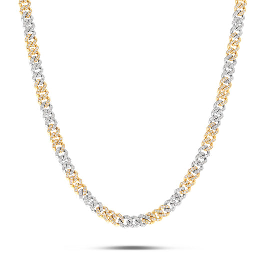 10K Gold Two Tone 2.40ct Mini Diamond Cuban Chain
