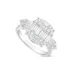 14K White Gold Cluster Baguette & Round Diamond Ring