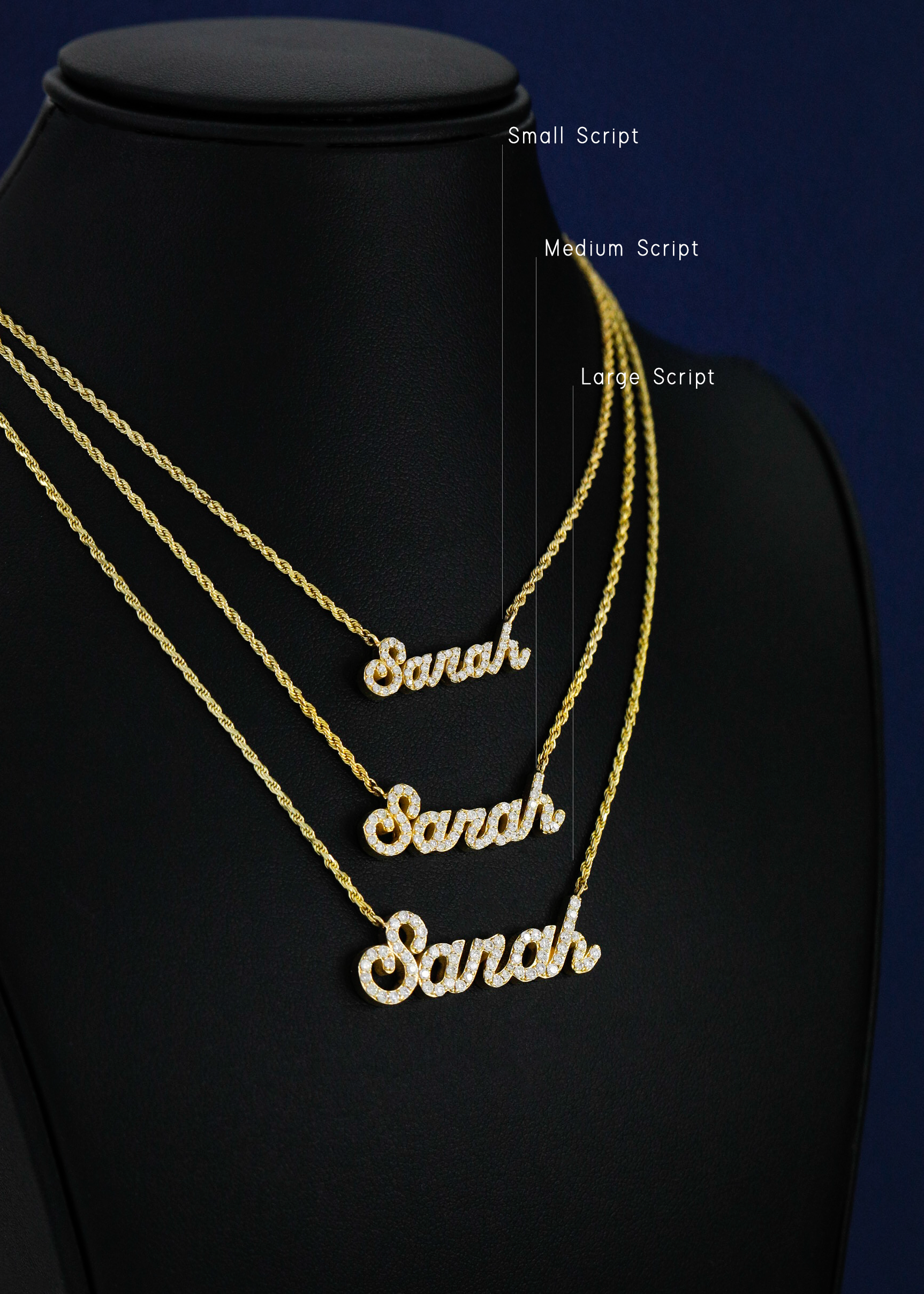 Customizable Medium Gold & Diamond Cursive Name Necklace
