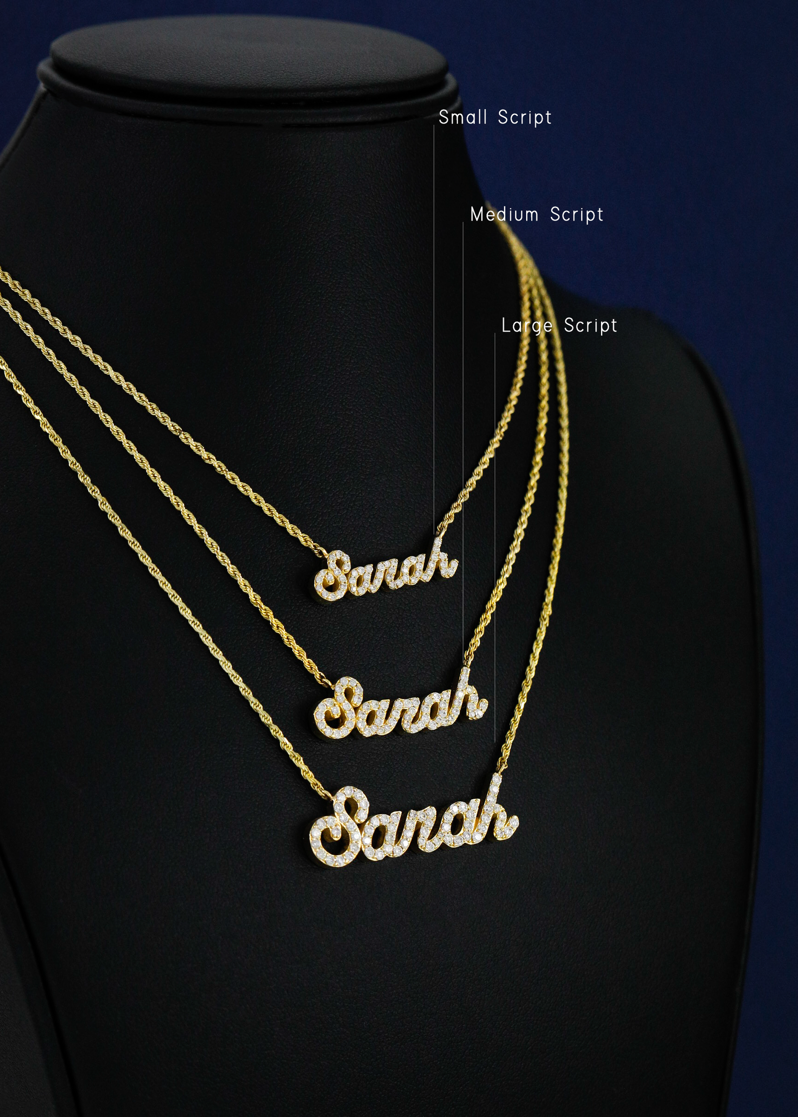 YOUR NAME Custom Medium Gold Diamond Cursive Name Necklace