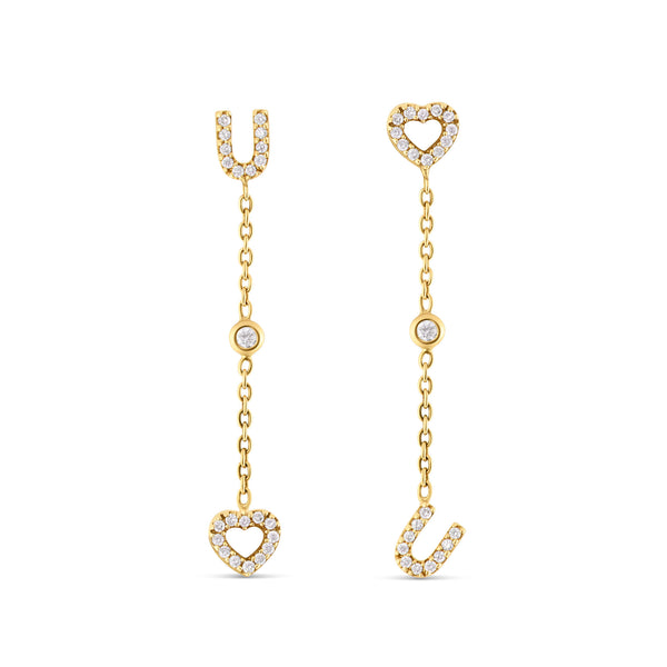 18K Yellow Gold Diamond "I Love You" Drop Earrings