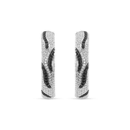 14K White Gold & Black Diamond Stripes Hoop Earrings