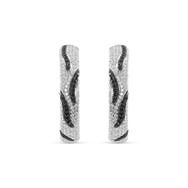 14K White Gold & Black Diamond Stripes Hoop Earrings