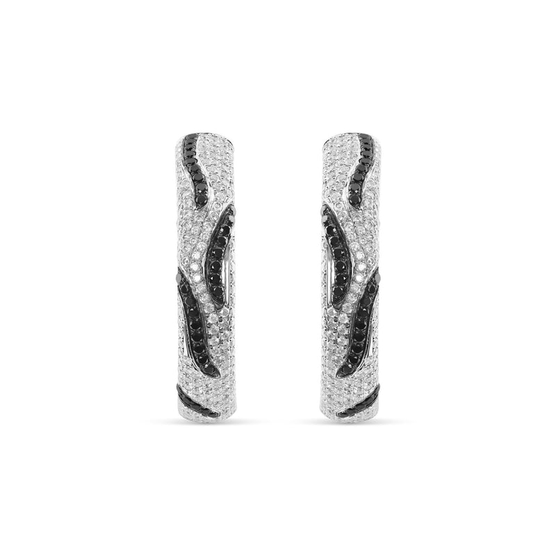 14K White Gold & Black Diamond Stripes Hoop Earrings