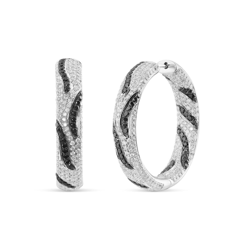 14K White Gold & Black Diamond Stripes Hoop Earrings