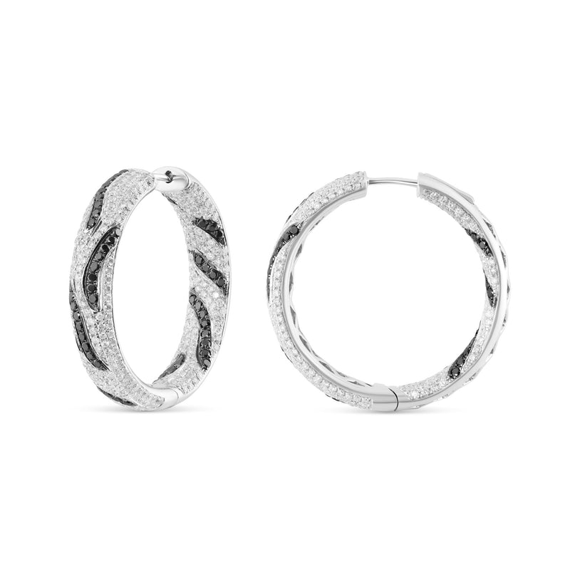 14K White Gold & Black Diamond Stripes Hoop Earrings