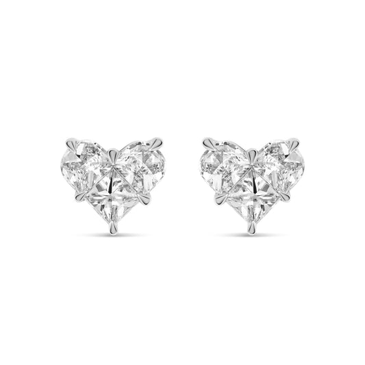 18 Karat White Gold Natural Diamond Heart Stud Earrings- 1.80 cts