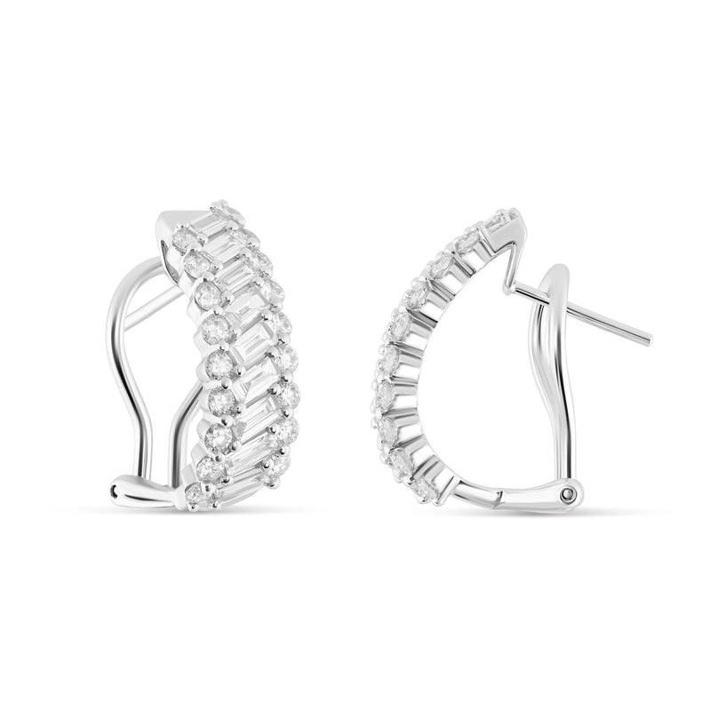 18K White Gold Diamond Huggie Leverback Earrings