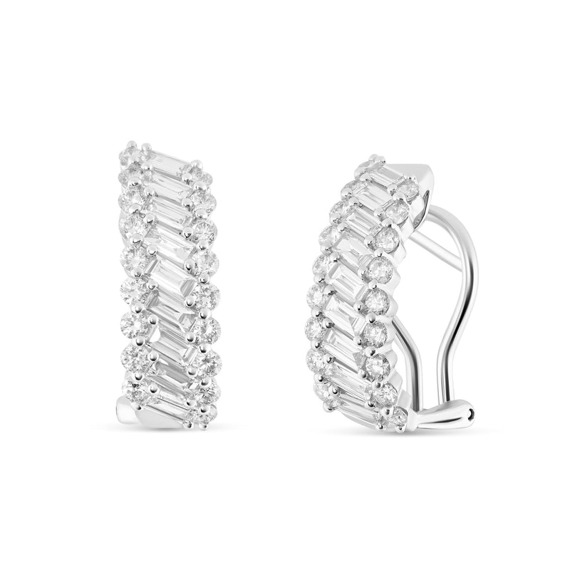 18K White Gold Diamond Huggie Leverback Earrings