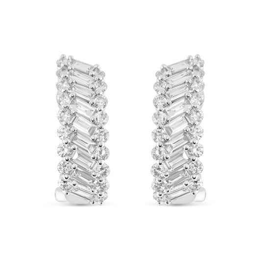 18K White Gold Diamond Huggie Leverback Earrings