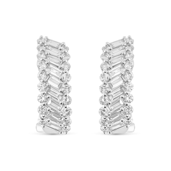 18K White Gold Diamond Huggie Leverback Earrings