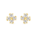 14K Yellow Gold Natural Diamond Clover Stud Earrings- 1.5 cts