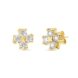 14K Yellow Gold Natural Diamond Clover Stud Earrings- 1.5 cts
