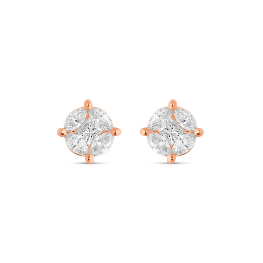 10K Rose Gold Medium Stud with Multi-Shape Diamond Earring