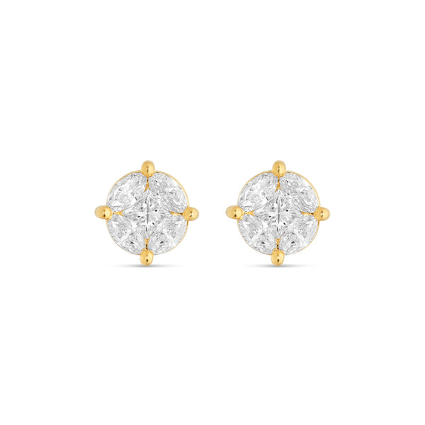 10K Yellow Gold Medium Stud with Multi-Shape Diamond Earring
