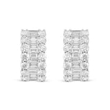 18K White Gold Baguette & Round Diamond Huggie Earrings