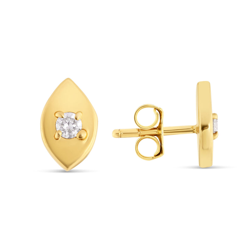 Solid Yellow Gold Diamond Evil Eye Earrings