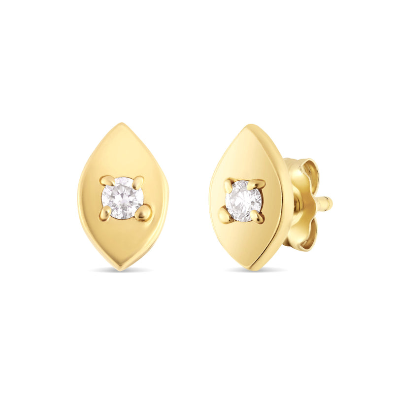 Solid Yellow Gold Diamond Evil Eye Earrings
