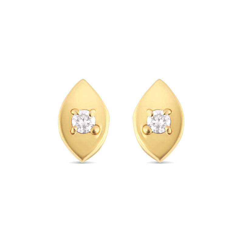 Solid Yellow Gold Diamond Evil Eye Earrings