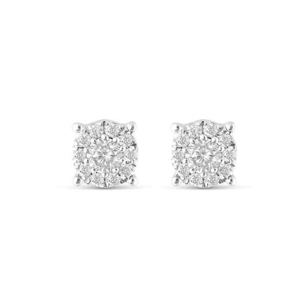 10K White Gold .20 CTW Diamond Cluster Stud Earrings