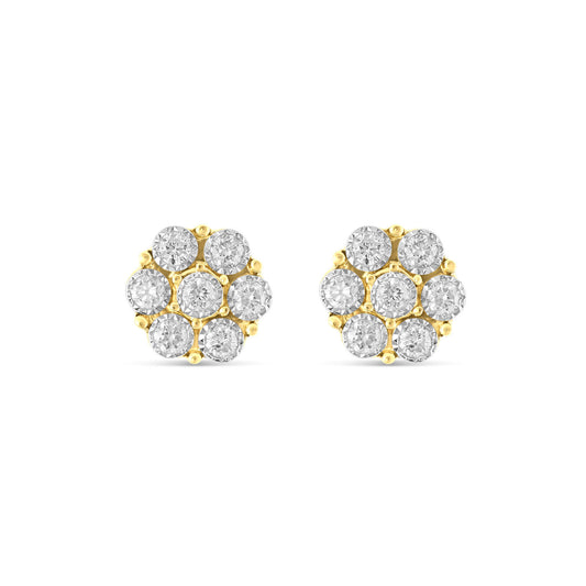 0.20 ct Yellow Gold Flower Stud Bezel Set Diamond Earrings