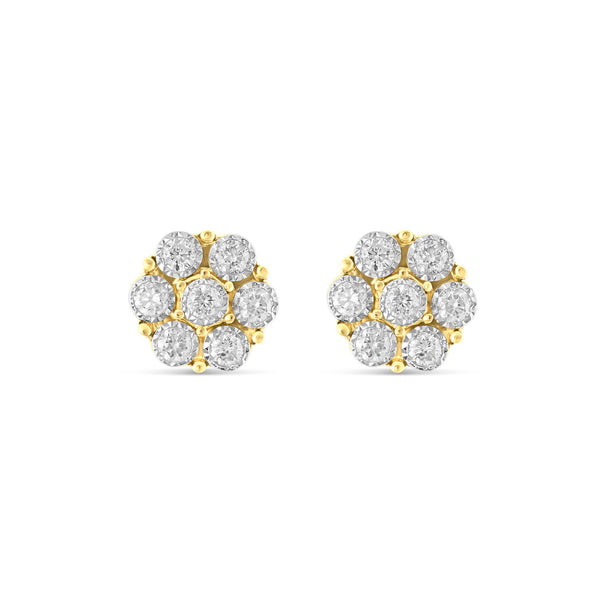 0.20 ct Yellow Gold Flower Stud Bezel Set Diamond Earrings