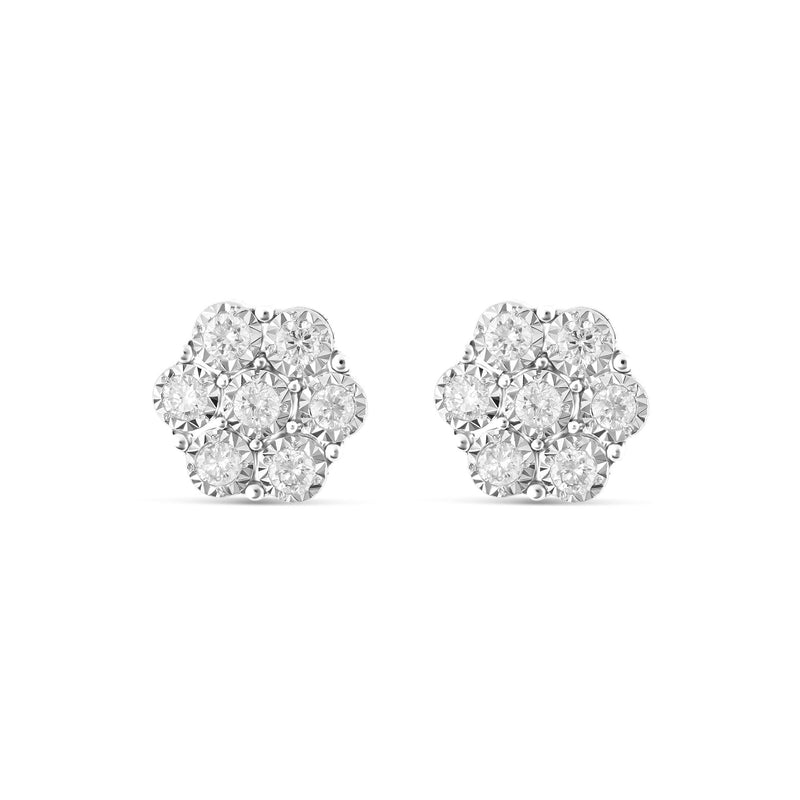 0.30 ct White gold Diamond Flower Bezel Set Stud Earrings