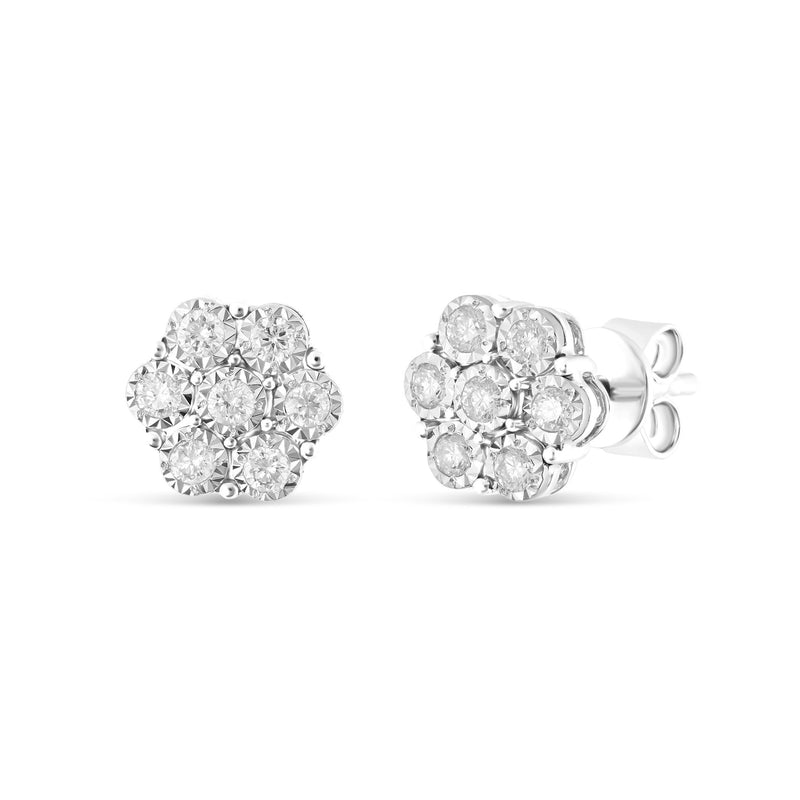 0.30 ct White gold Diamond Flower Bezel Set Stud Earrings