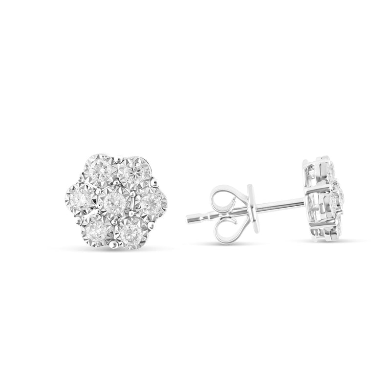 0.30 ct White gold Diamond Flower Bezel Set Stud Earrings