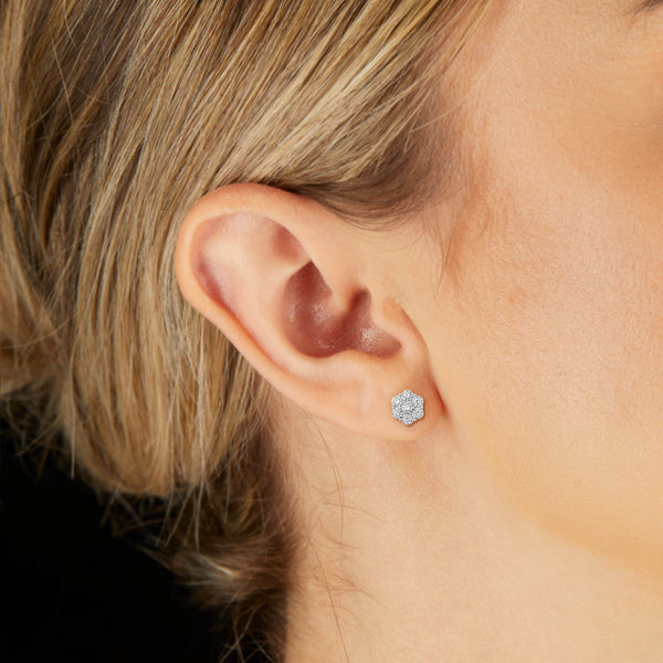 0.70 Ct White Gold Bezel Set Diamond Flower Stud Earrings