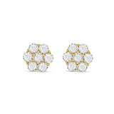 0.70 Ct Yellow Gold Bezel Set Diamond Flower Stud Earrings
