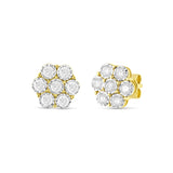 0.70 Ct Yellow Gold Bezel Set Diamond Flower Stud Earrings