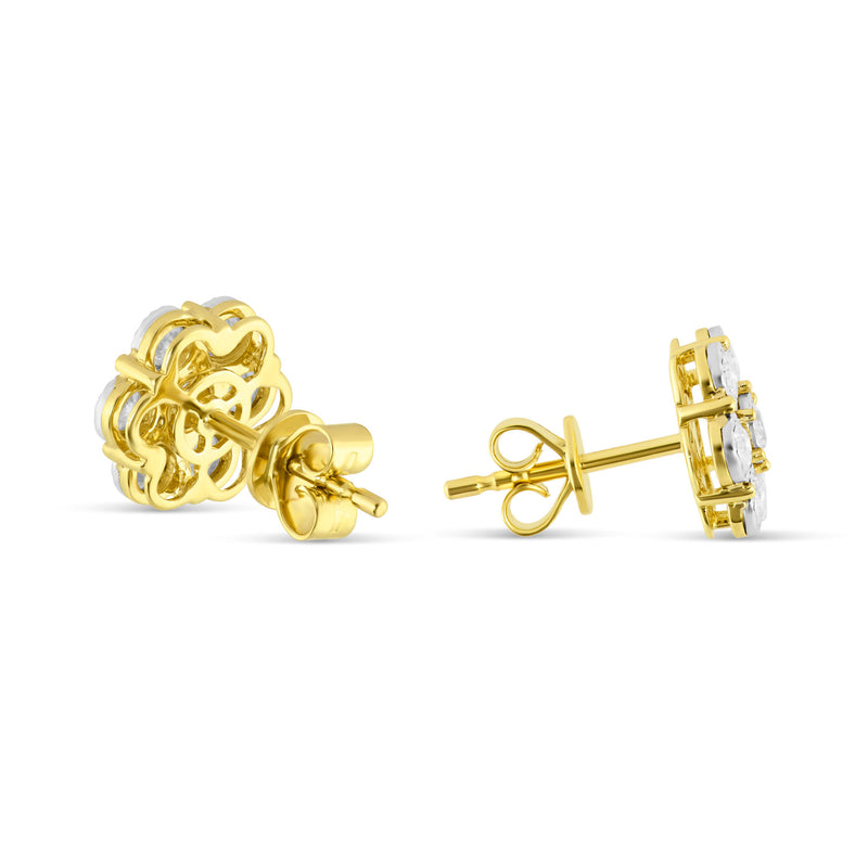 0.70 Ct Yellow Gold Bezel Set Diamond Flower Stud Earrings