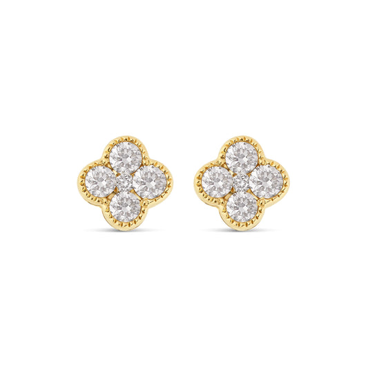 14 Karat Yellow Gold Diamond Clover Earrings