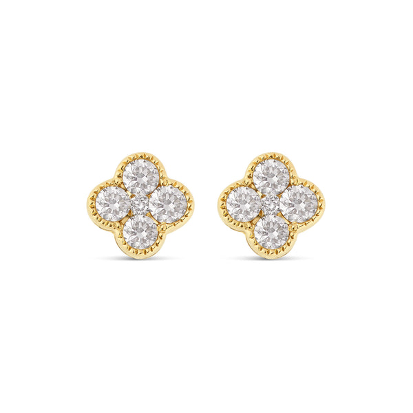 14 Karat Yellow Gold Diamond Clover Earrings