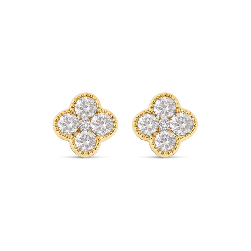 14 Karat Yellow Gold Diamond Clover Earrings