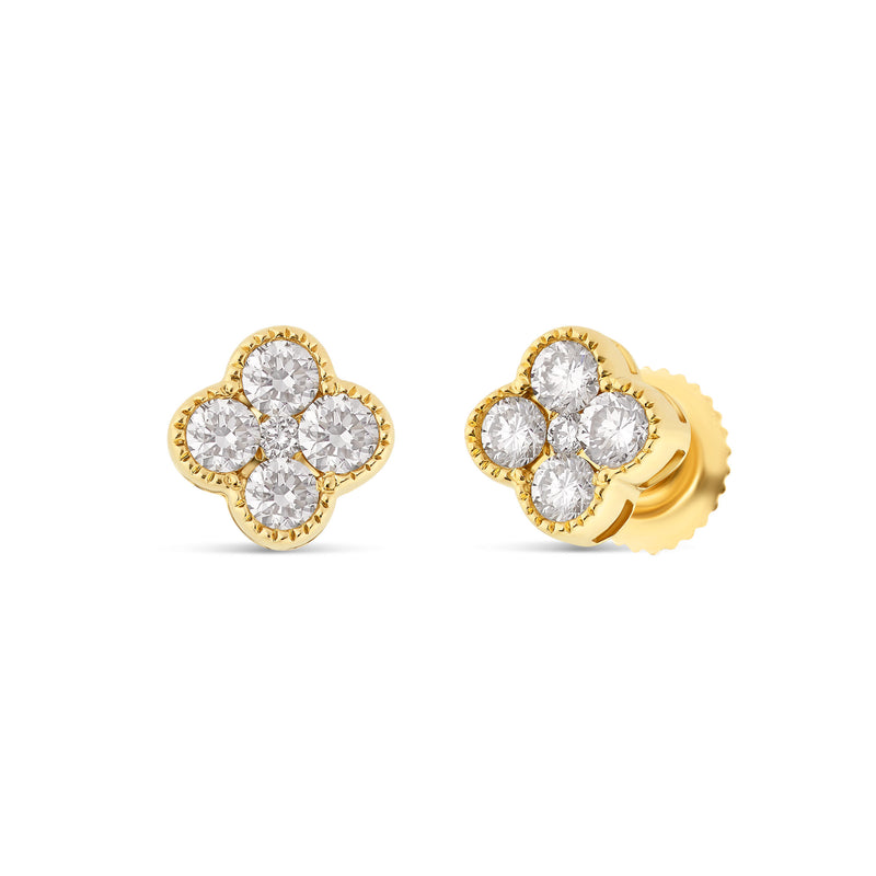 14 Karat Yellow Gold Diamond Clover Earrings