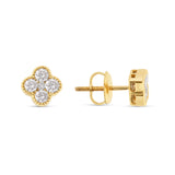 14 Karat Yellow Gold Diamond Clover Earrings