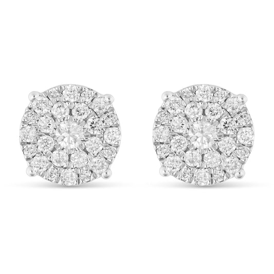 14 Karat White Gold Luna Diamond Cluster Stud Earrings