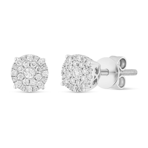 14 Karat White Gold Luna Diamond Cluster Stud Earrings