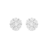 14 Karat White Gold Natural Diamond Flower Stud Earrings 1.0ct