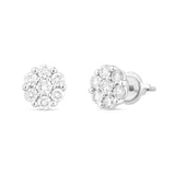 14 Karat White Gold Natural Diamond Flower Stud Earrings 1.0ct