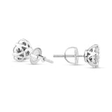 14 Karat White Gold Natural Diamond Flower Stud Earrings 1.0ct