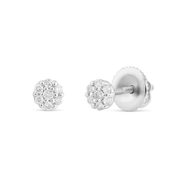 14 Karat White Gold Flower Diamond Studs